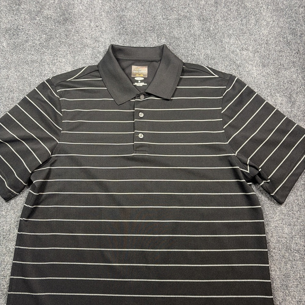 Greg Norman Golf Shirt Black With White Stripes Light Weight Size M